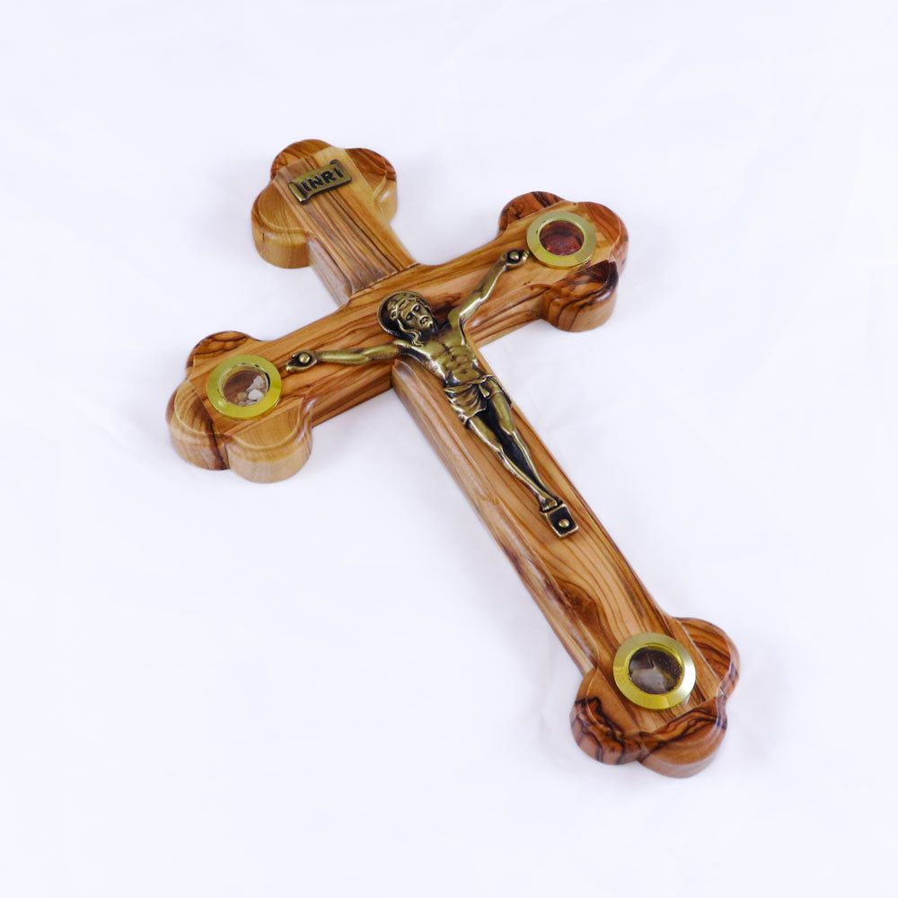 8.5" Olive Wood Crucifix with Inserts