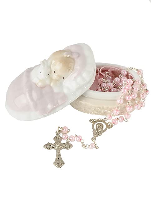 Rosary Porcelain Keepsake Box for Baby Girl