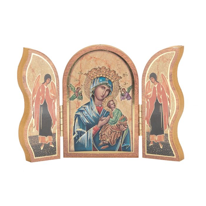 3.5" Our Lady of Perpetual Help Natural Wood Triptych
