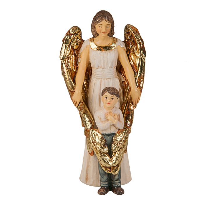 4" Cold Cast Resin Hand Painted Statue of Guardian Angel with Boy in a Deluxe Window Box
