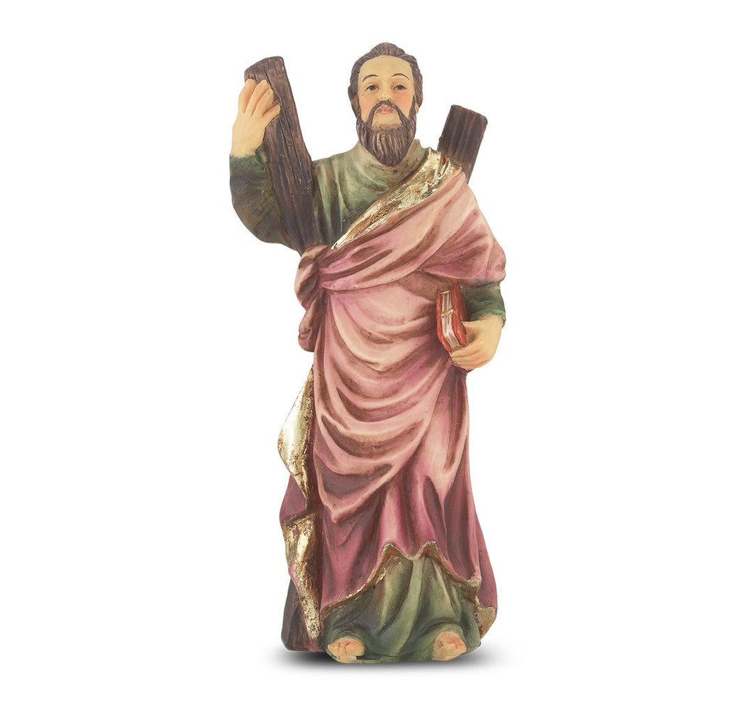 4" Cold Cast Resin Hand Painted Statue of Saint Andrew in a Deluxe Window Box