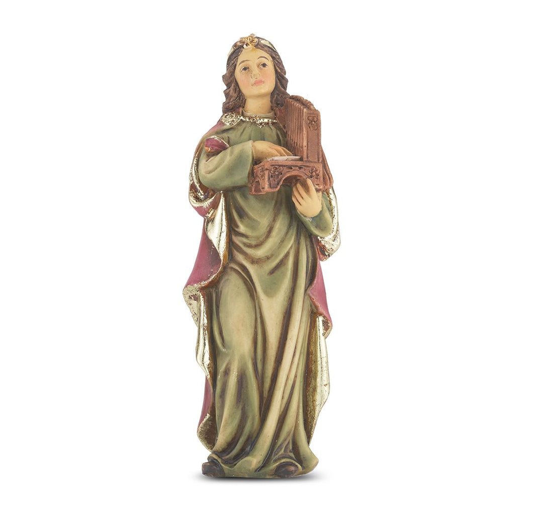 4" Cold Cast Resin Hand Painted Statue of Saint Cecilia in a Deluxe Window Box