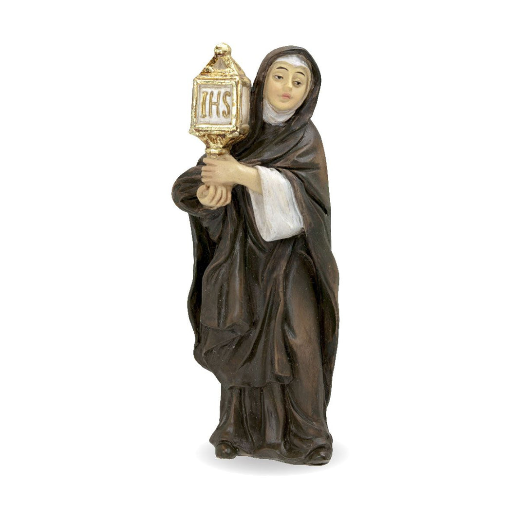 4" Cold Cast Resin Hand Painted Statue of Saint Clare in a Deluxe Window Box