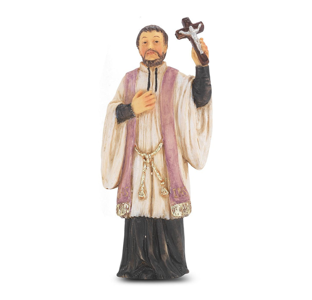 4" Cold Cast Resin Hand Painted Statue of Saint Francis Xavier in a Deluxe Window Box