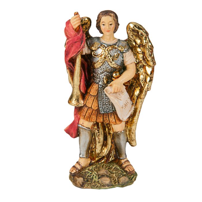 4" Cold Cast Resin Hand Painted Statue of Saint Gabriel in a Deluxe Window Box