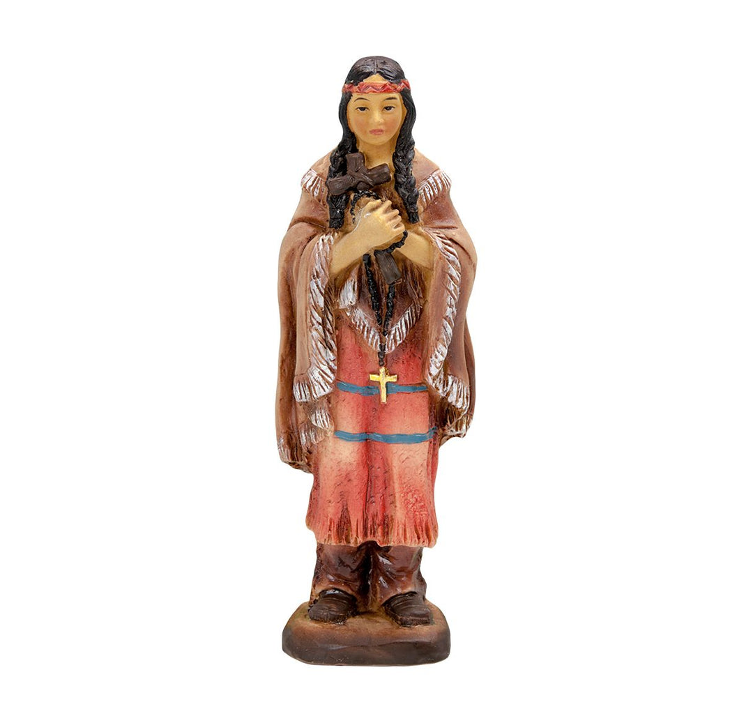 4" Cold Cast Resin Hand Painted Statue of Saint Kateri Tekakwitha in a Deluxe Window Box