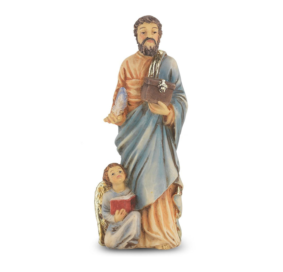 4" Cold Cast Resin Hand Painted Statue of Saint Matthew in a Deluxe Window Box