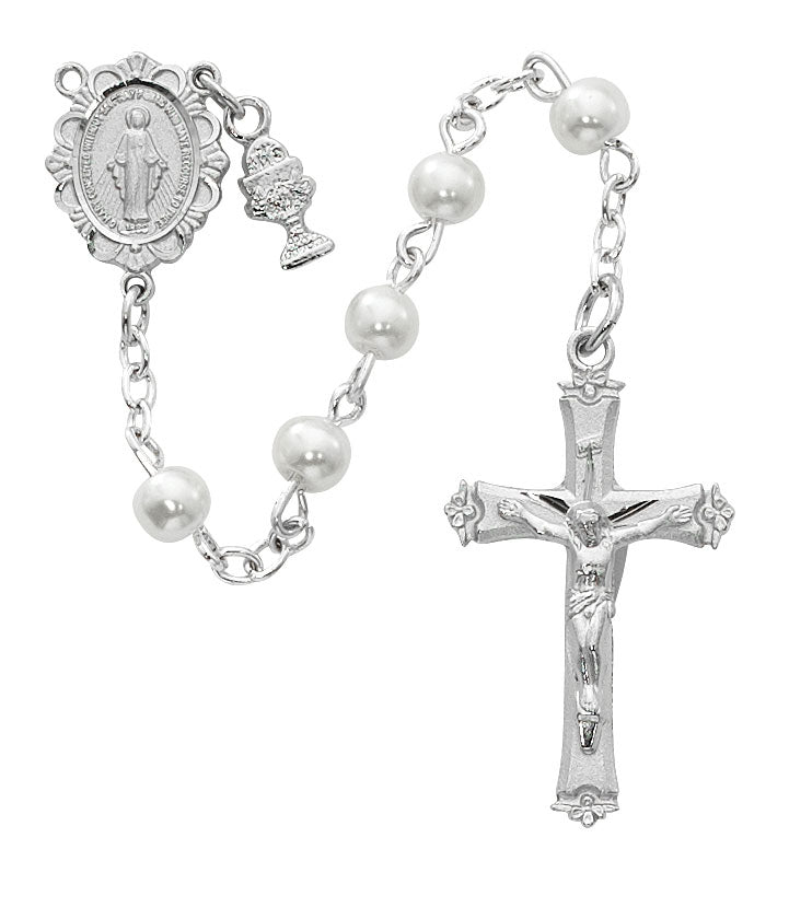 4mm Round White Pearl First Communion Rosary