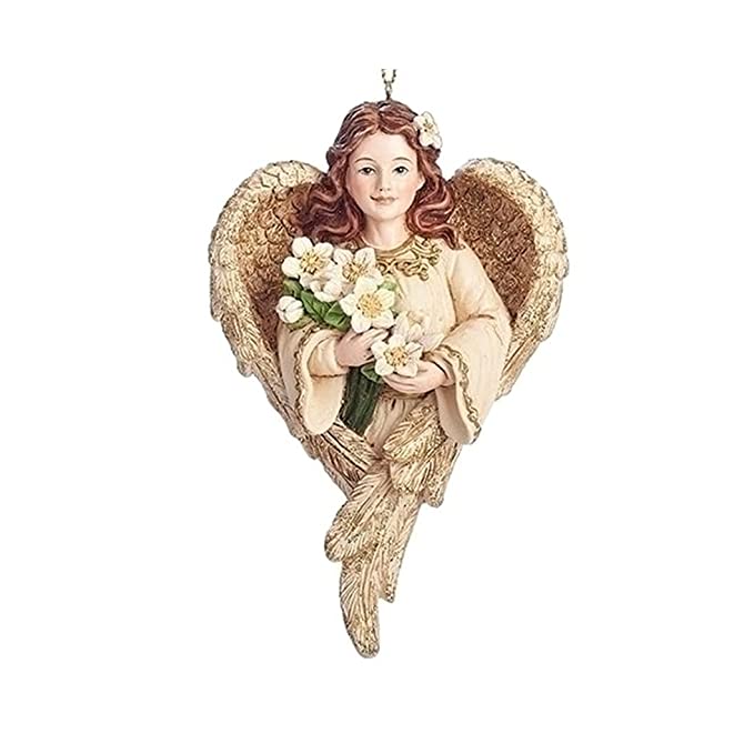 5" Resin Christmas Rose Angel Ornament