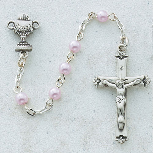 5mm Pink Pearl First Communion Rosary