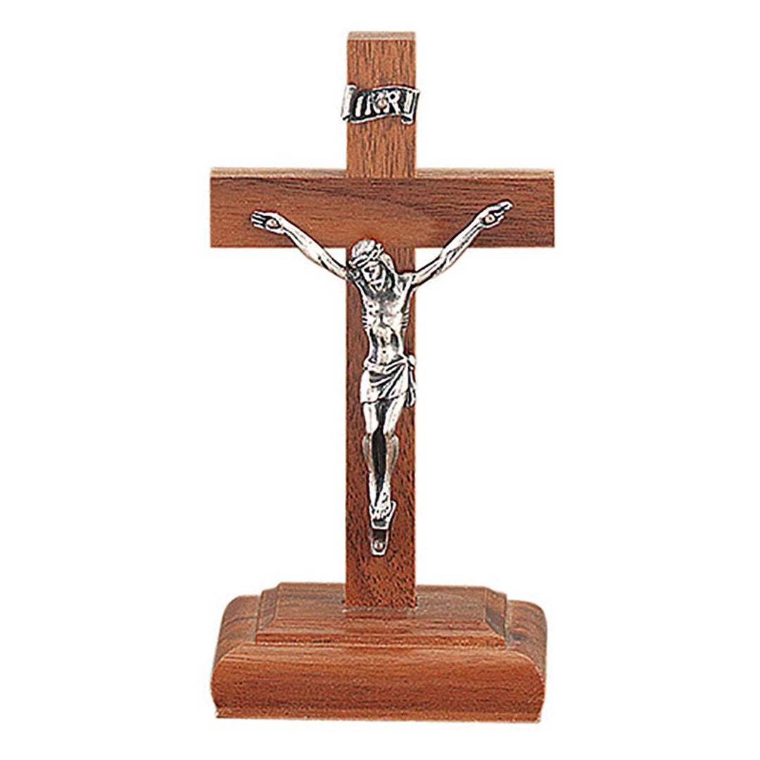 6" Walnut and Pewter Standing Crucifix