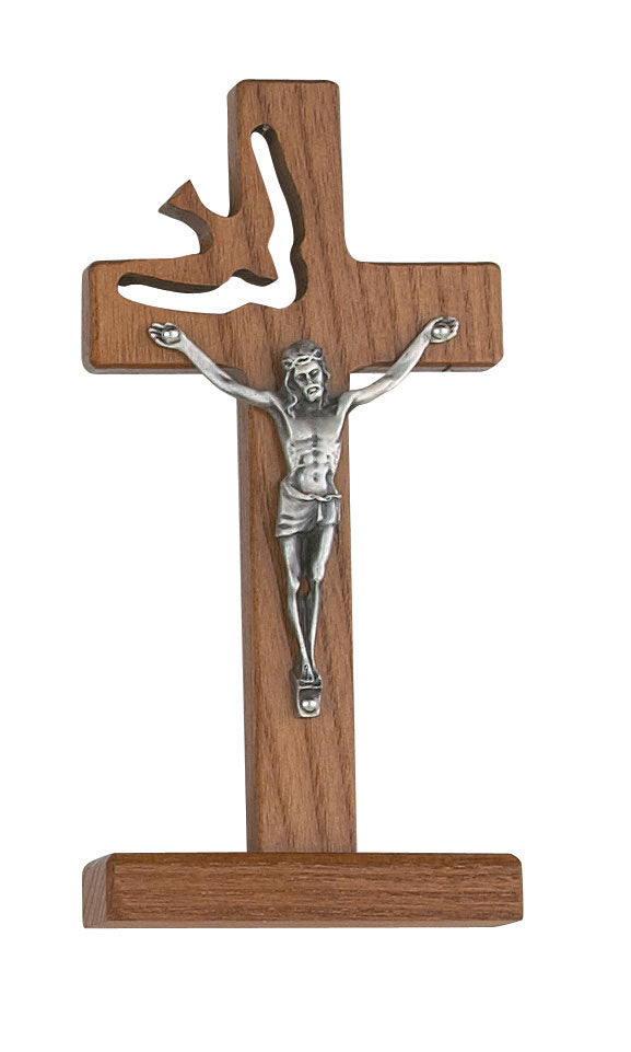 6" Standing Walnut Holy Spirit Crucifix
