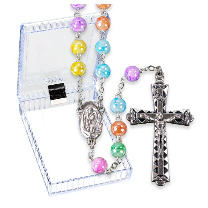 6mm Multi Color Marbleized Rosary with Center and Crucifix