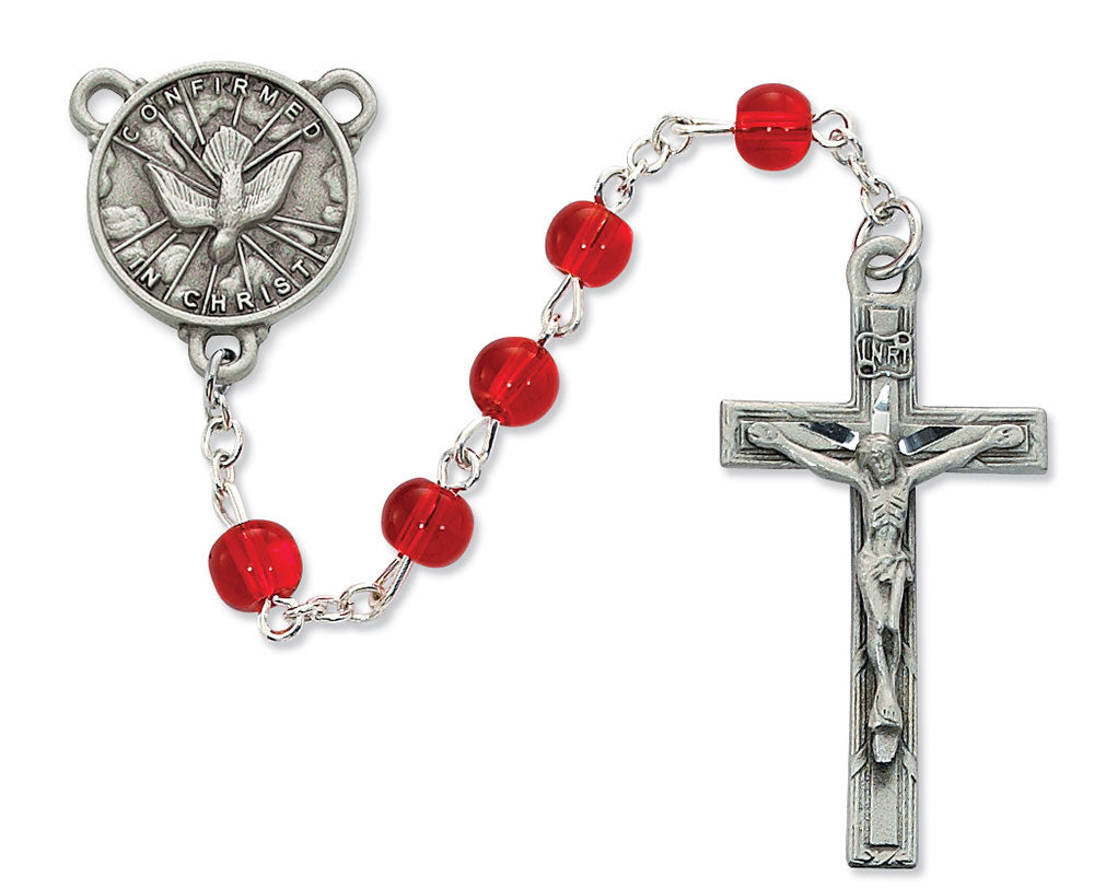 6mm Red Glass Holy Spirit Rosary