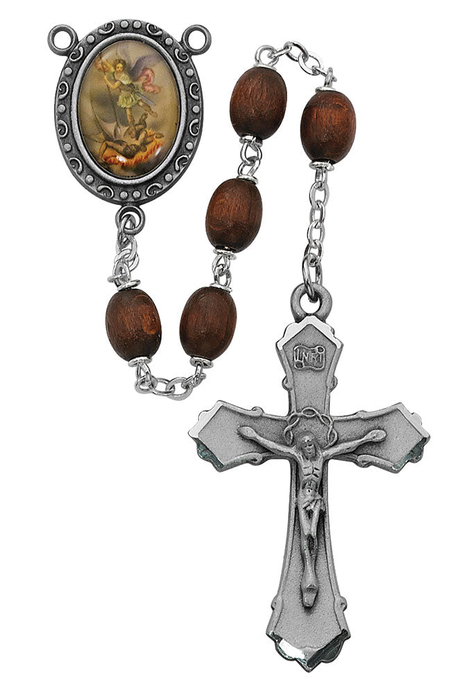 St. Michael Brown Wood Rosary