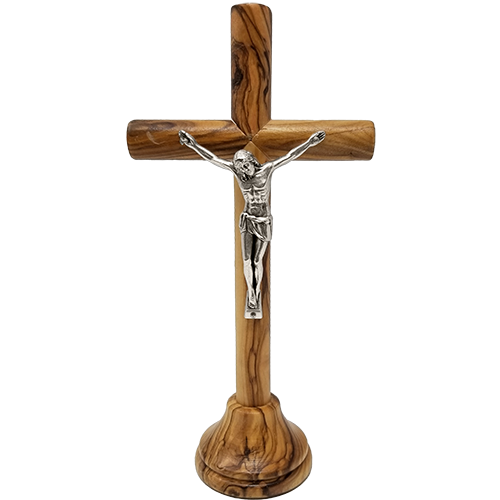 7" Olive Wood Standing Cross And Crucifix