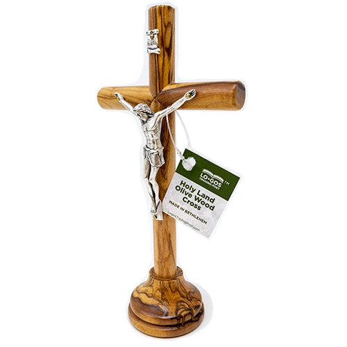 7" Olive Wood Standing Cross And Crucifix