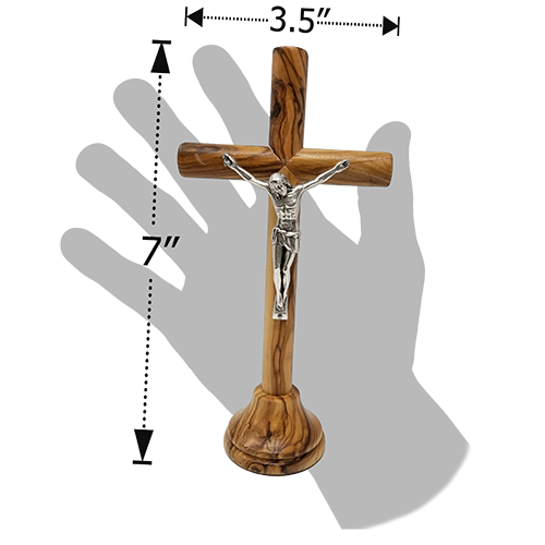 7" Olive Wood Standing Cross And Crucifix