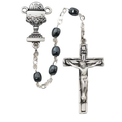 Sterling Silver Oval Hematite First Communion Rosary