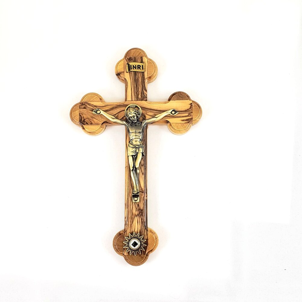 7.75" Olive Wood Crucifix with Relic