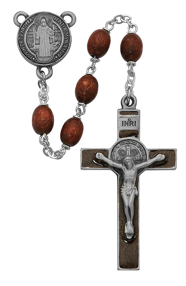 St. Benedict Brown Wood Rosary