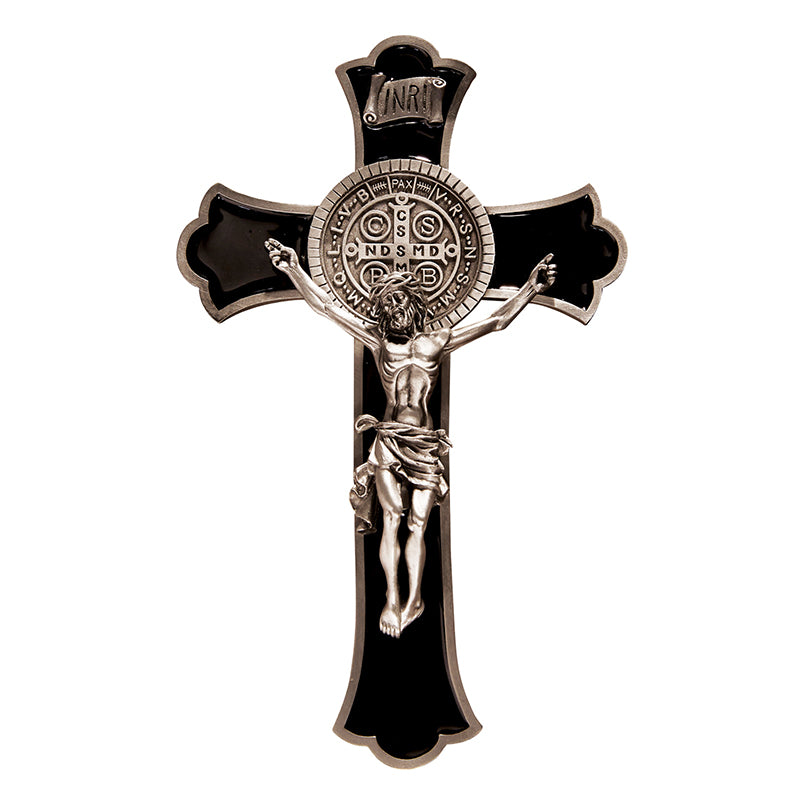 8" Enameled Pewter Saint Benedict Crucifix