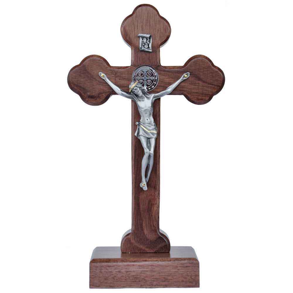 8″ Walnut St. Benedict Standing Crucifix