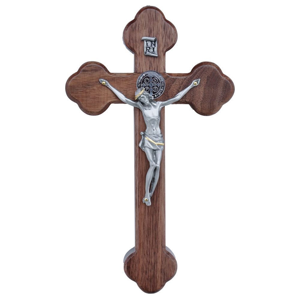 8″ Walnut St. Benedict Wall Crucifix