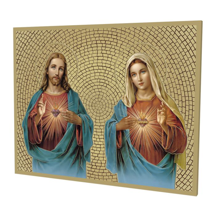 8" x 10" Gold Foil Mosaic Plaque of The Sacred Hearts