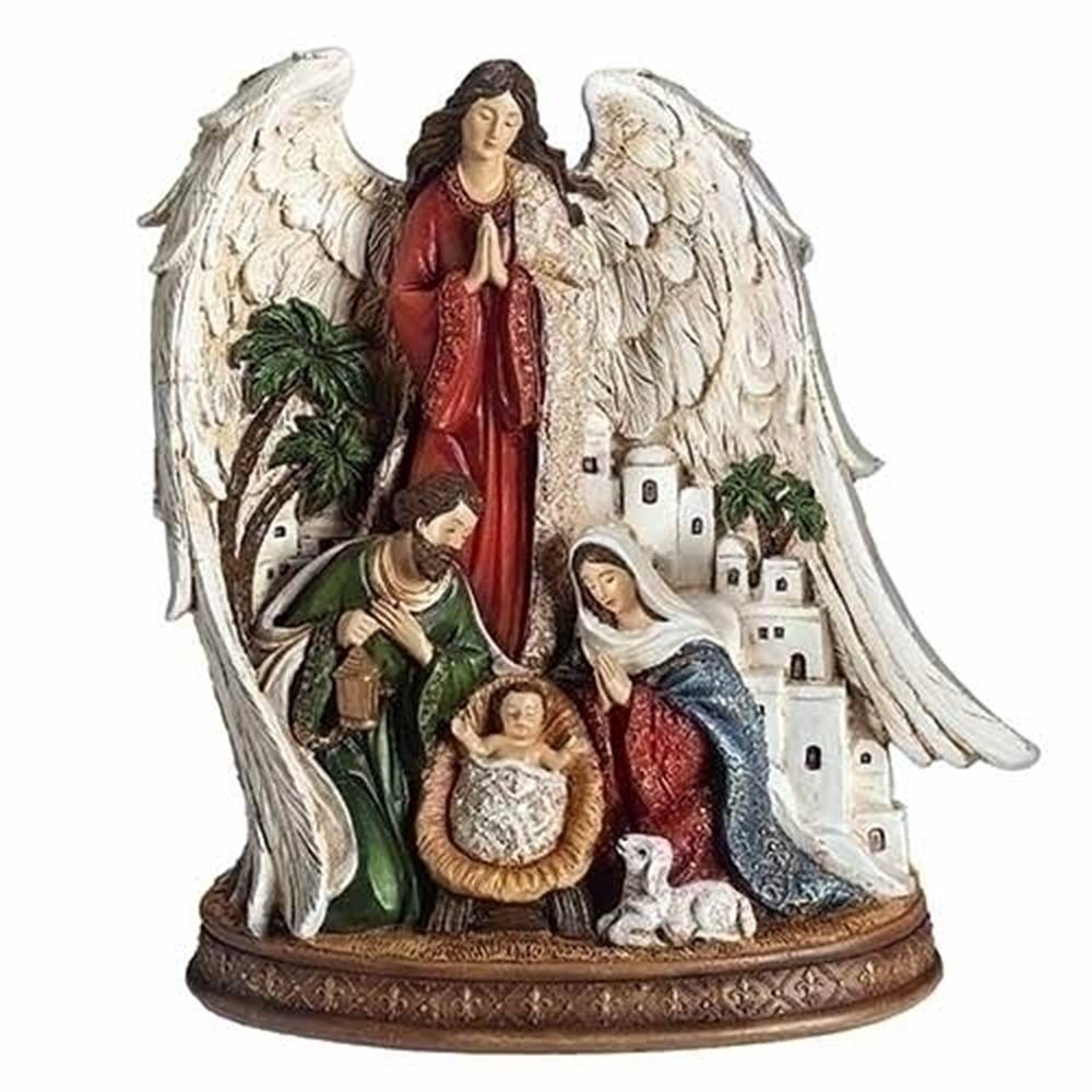 9" Holy Family with Angel Figurine