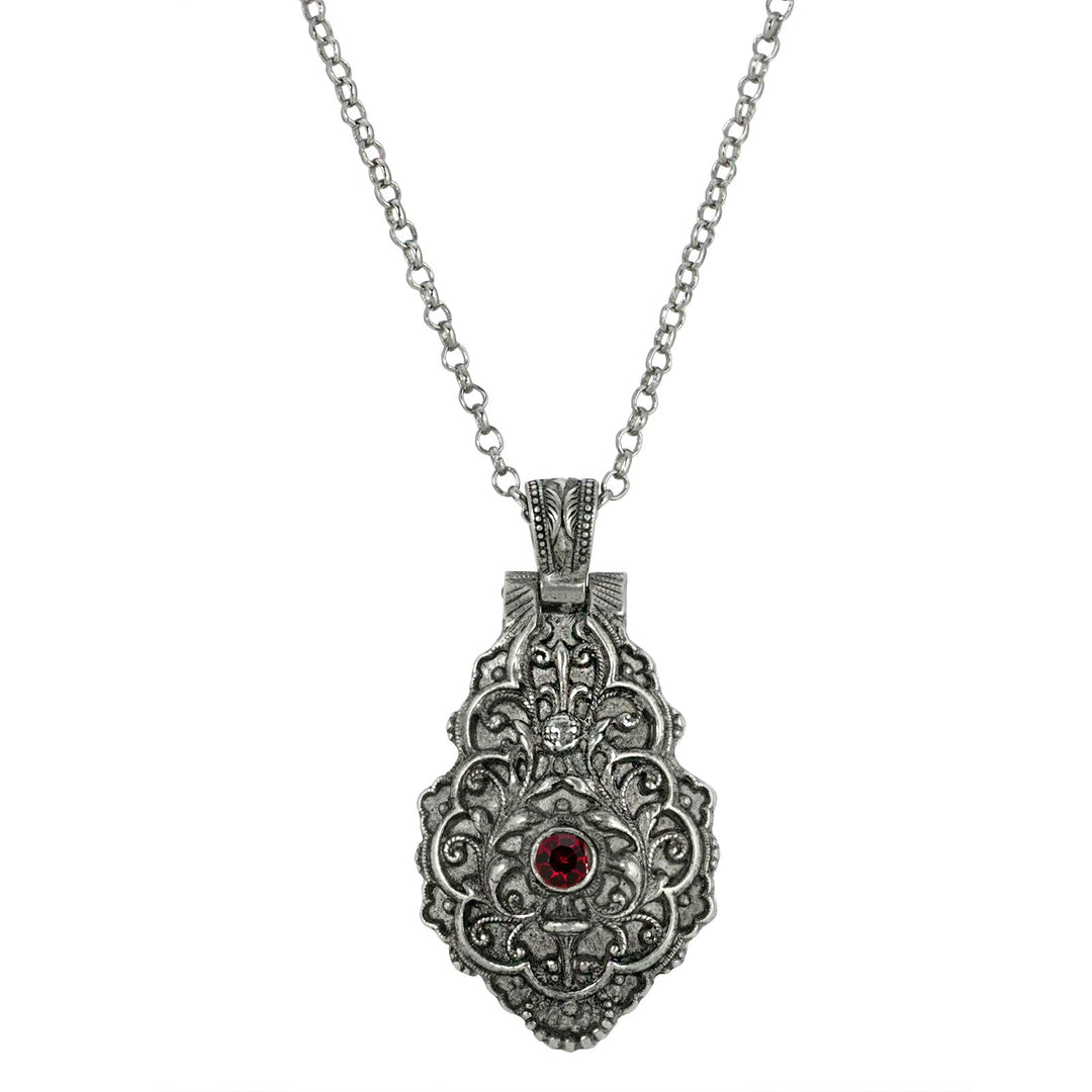 Antiqued Pewter Red Enamel Cherub Locket Pendant Necklace