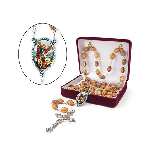 8mm Archangel Saint Michael Olive Wood Rosary