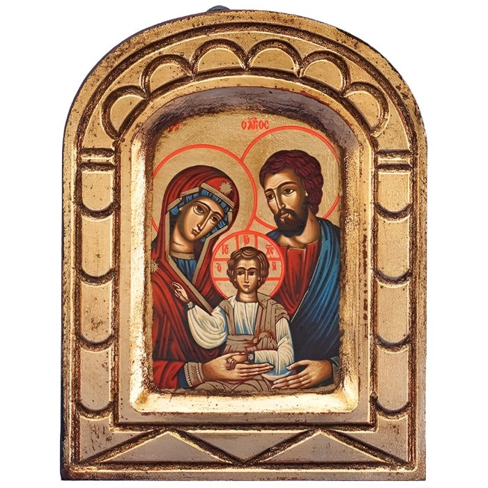 Hand-Painted Holy Family Gold Leaf Arch Icon