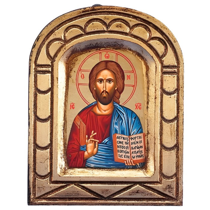 5.75" Hand Painted Pantocrator (Christ the Teacher) Gold Leaf Icon