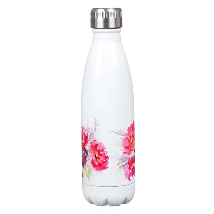 Be Still & Know White Floral Stainless Steel Water Bottle