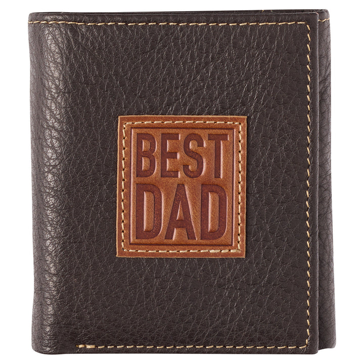 Best Dad Brown and Tan Genuine Leather Trifold Wallet