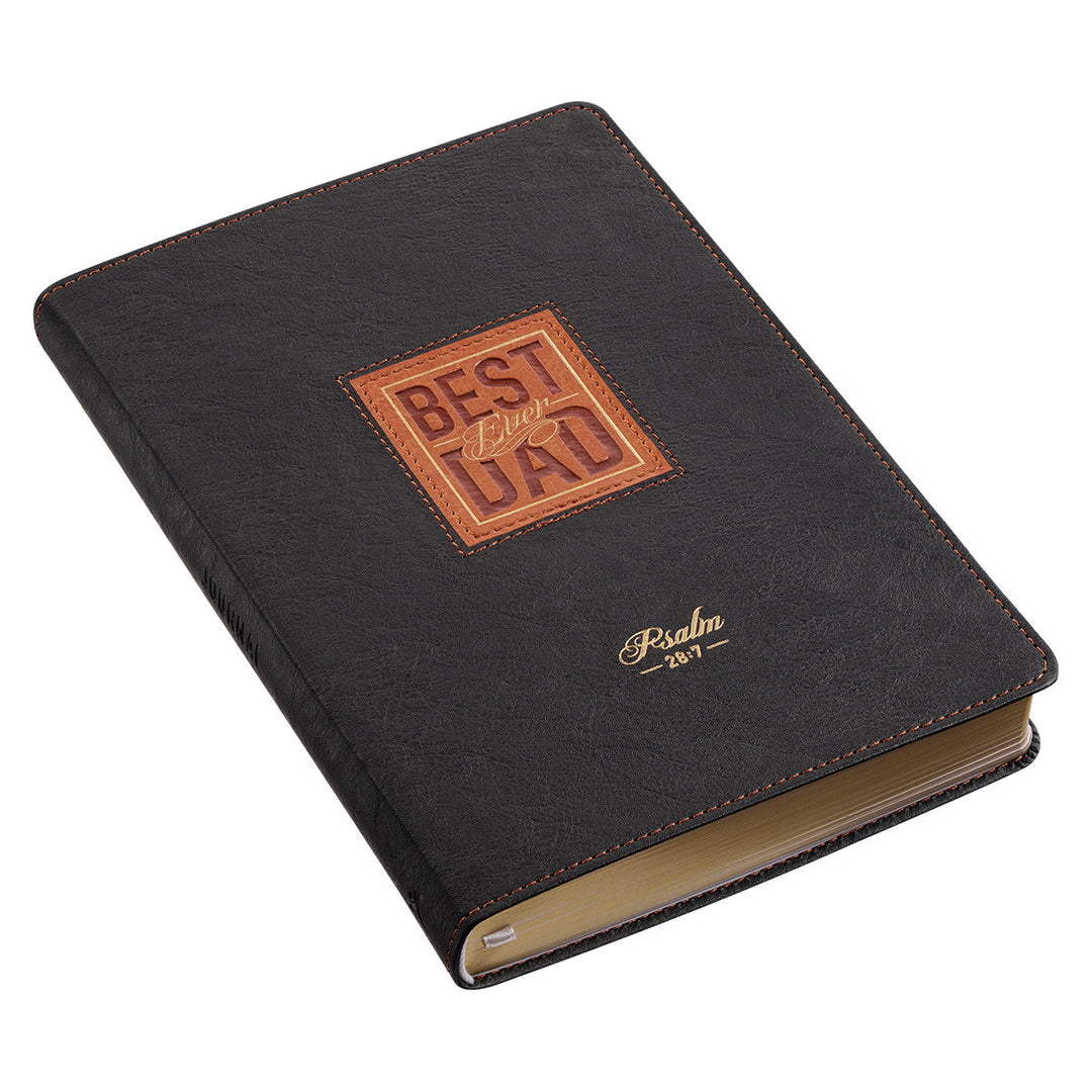 Best Dad Ever Brown Faux Leather Classic Journal - Psalm 28:7