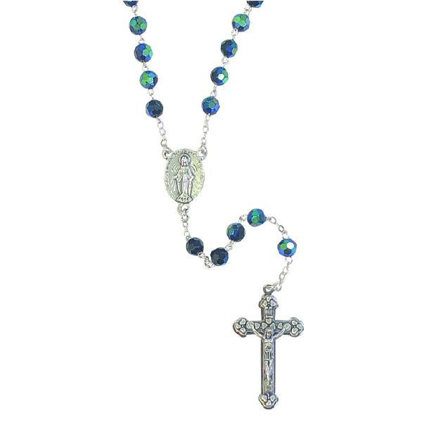 Aurora Borealis Crystal Rosary with Miraculous Medal Center - Black