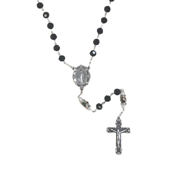 Black Crystal Bead with Imitation Pearl Rosary