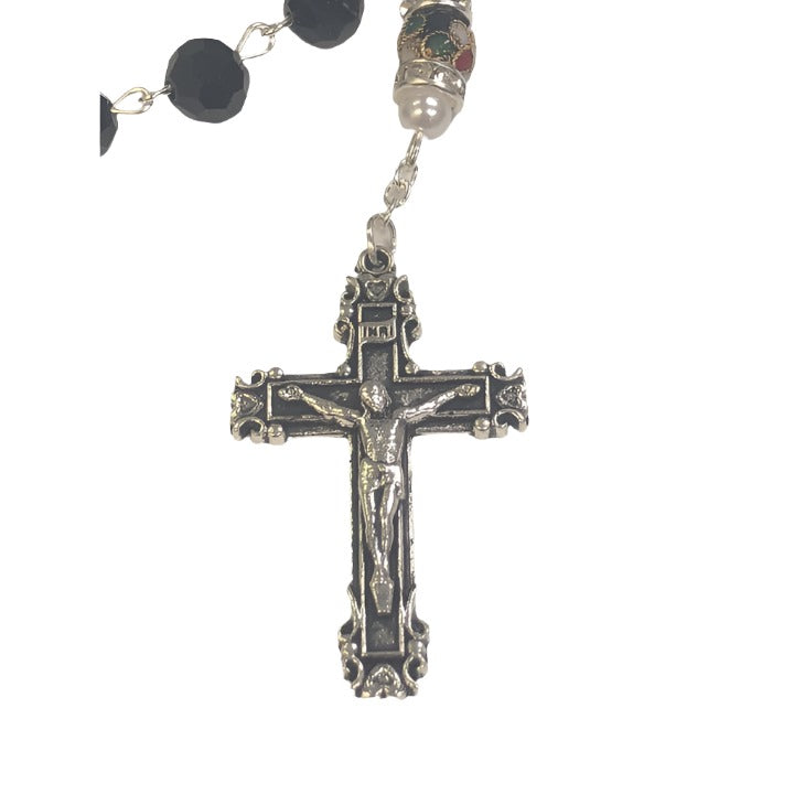 Black Crystal Bead with Imitation Pearl Rosary