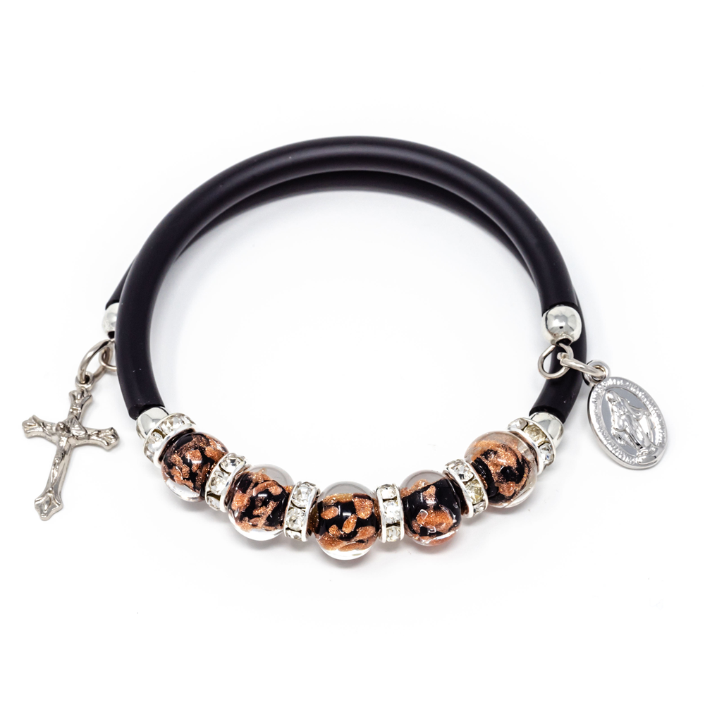 Black Memory Wire Rubber Bracelet with Murano Beads