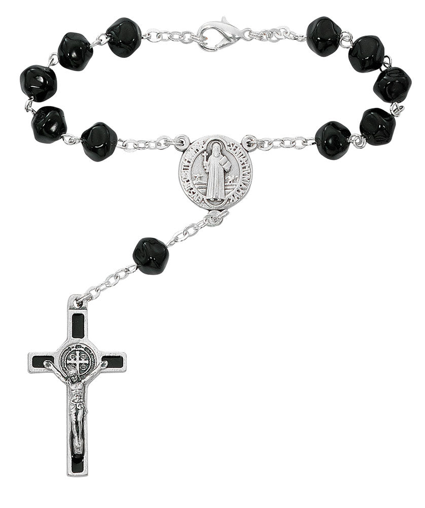 8mm Black St. Benedict Auto Rosary
