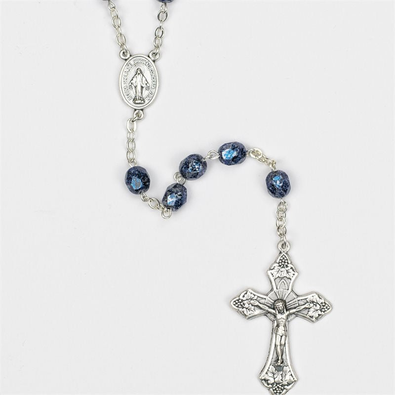 7mm Blue & Black Fire Polished Rosary