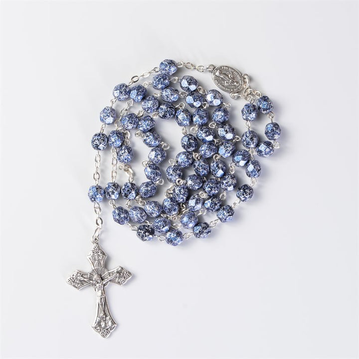 7mm Blue & Black Fire Polished Rosary