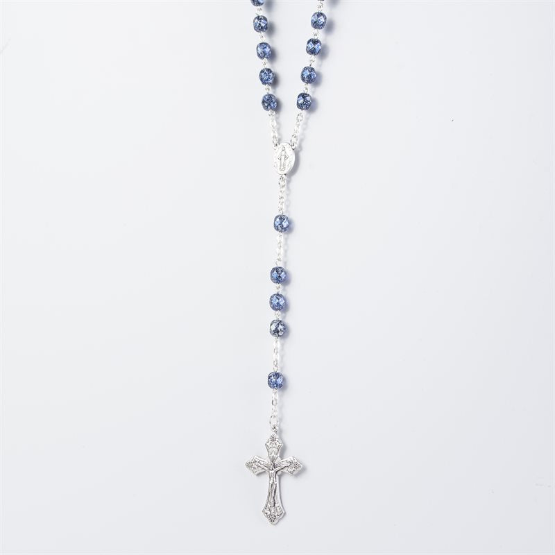 7mm Blue & Black Fire Polished Rosary