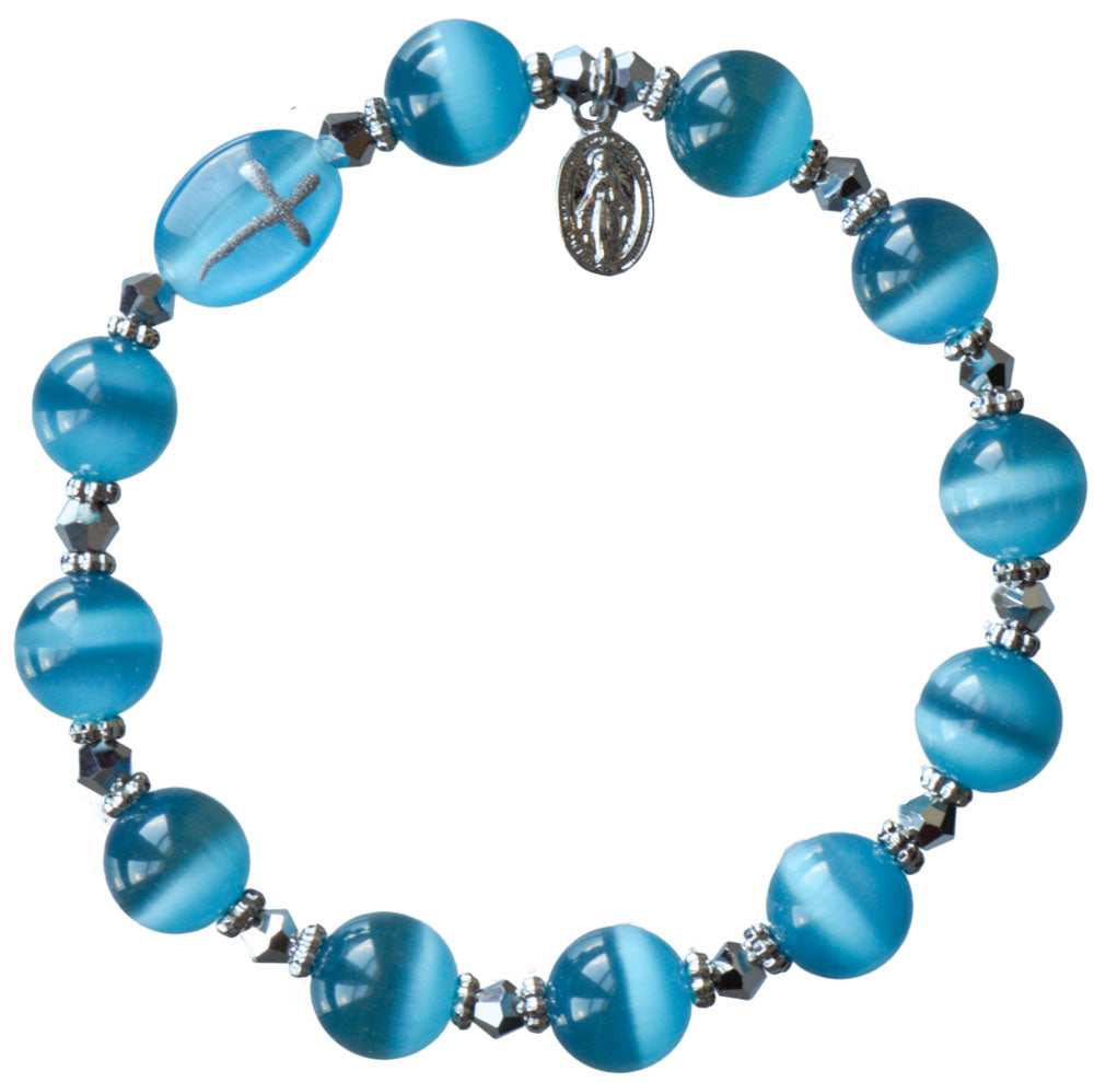 Genuine Blue Cat's Eye Rosary Bracelet