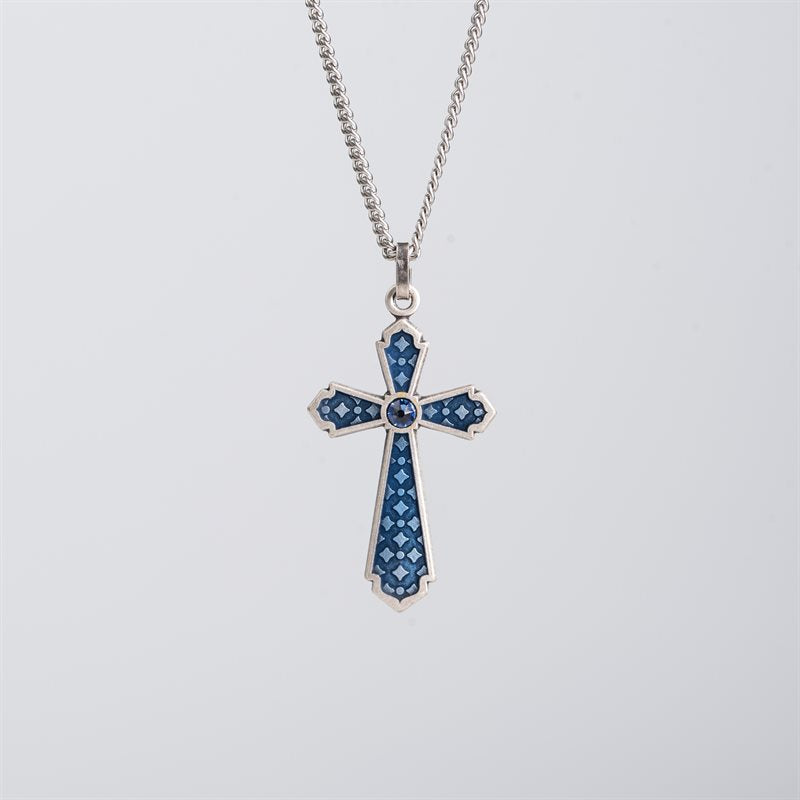 Blue Cross Pendant with 18" Chain