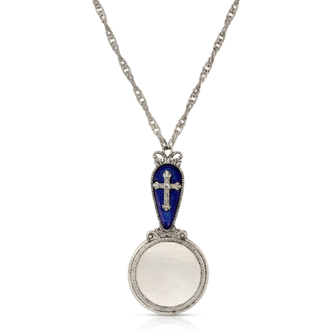 Blue Enamel and Cross Magnifying Glass Pendant