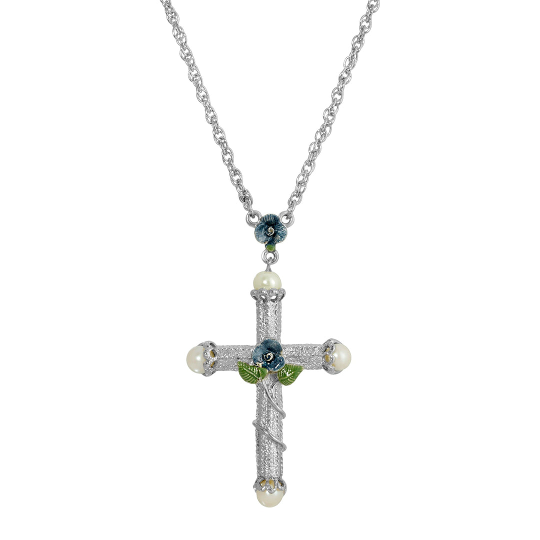 Blue Enamel Cross Necklace