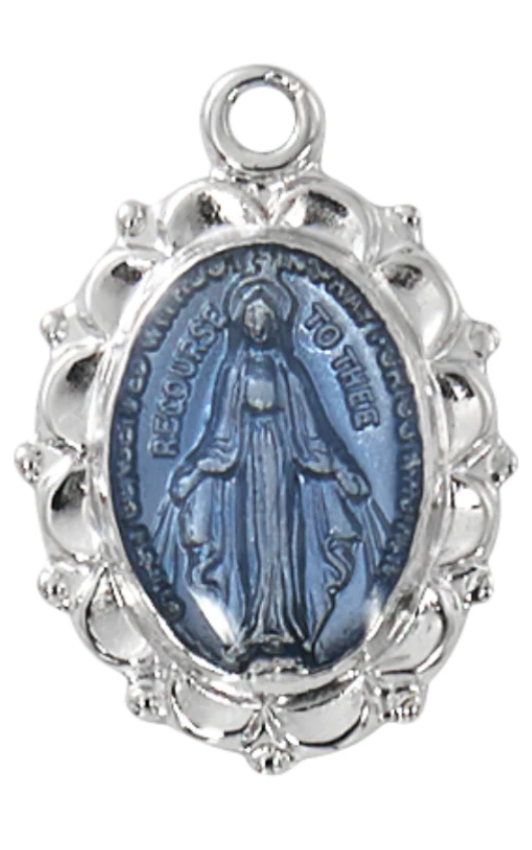 Blue Enameled Sterling Silver Miraculous Medal